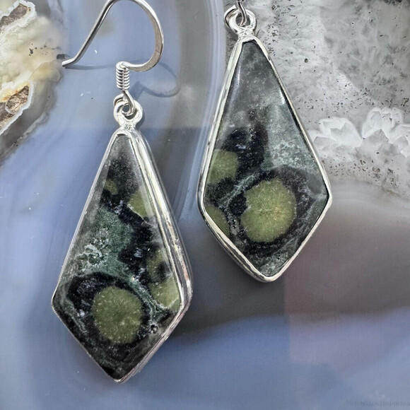 Sterling Silver Southwestern Style Kite Kambaba Jasper Dangle Earrings For Women - Picture 1 of 10